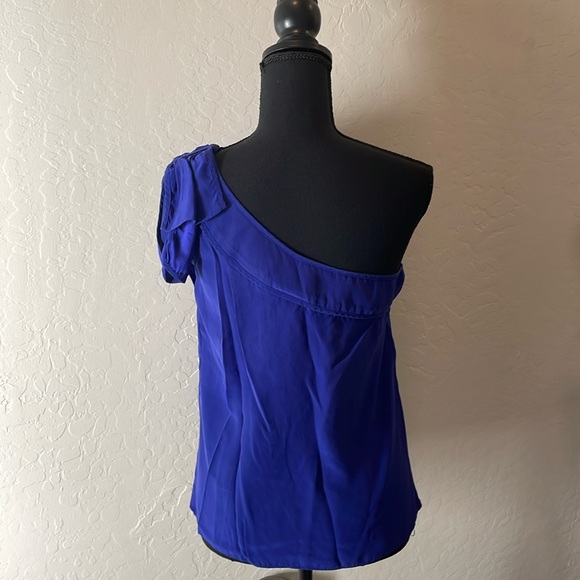 PARKER ROYAL BLUE SILK ONE SHOULDER BLOUSE TOP - Picture 4 of 10